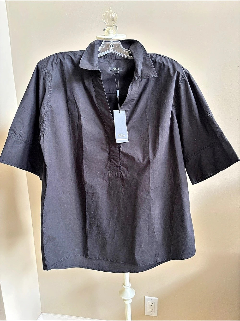 Rails Short Sleeve JUDA Collared Top in Black Size Medium NWT